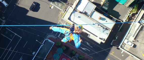 Superman basejump by wire over Auckland
